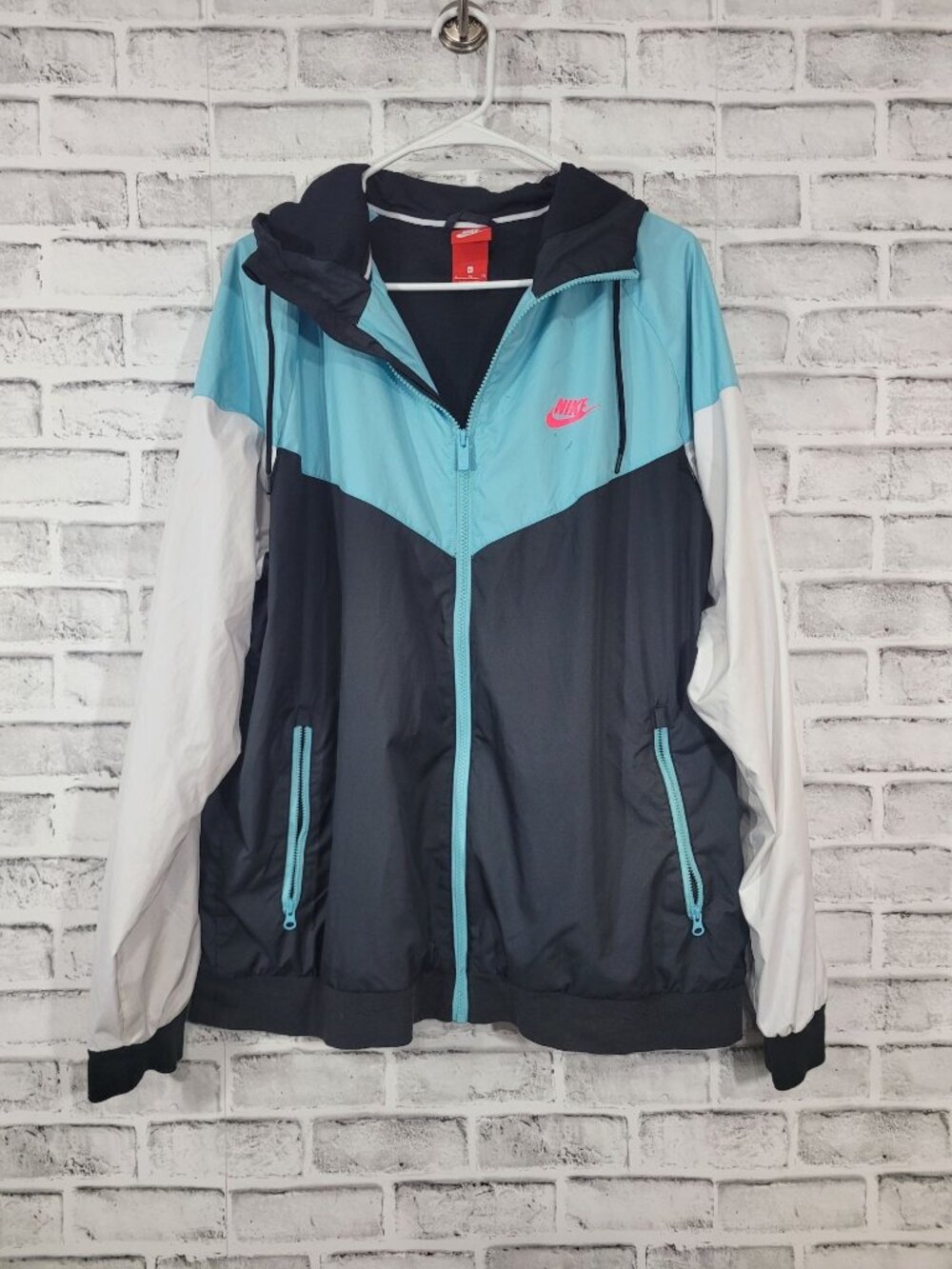 Vintage Style Nike Windrunner Wind Breaker Jacket Black Teal White Size XL READ